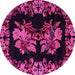 Round Machine Washable Medallion Pink French Rug, wshabs5390pnk