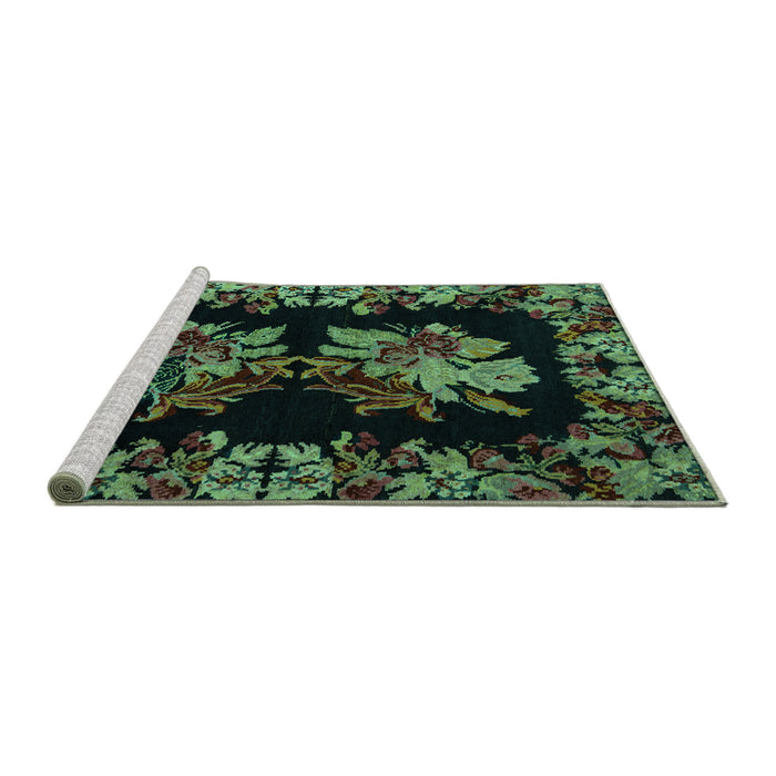 Sideview of Machine Washable Medallion Turquoise French Area Rugs, wshabs5390turq