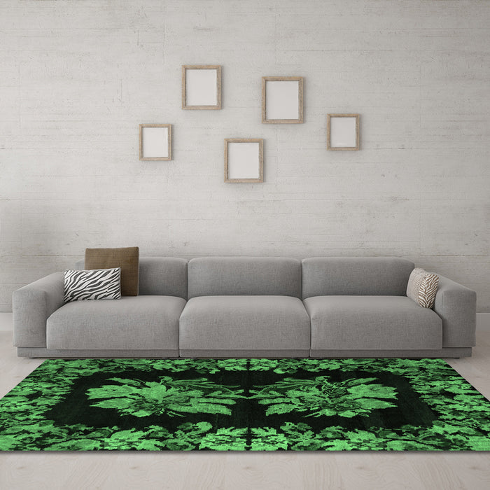 Machine Washable Medallion Emerald Green French Area Rugs in a Living Room,, wshabs5390emgrn
