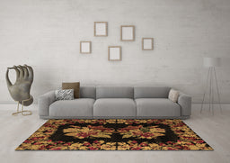 Machine Washable Medallion Brown French Rug in a Living Room,, wshabs5390brn