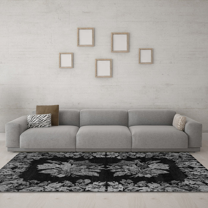 Machine Washable Medallion Gray French Rug in a Living Room,, wshabs5390gry