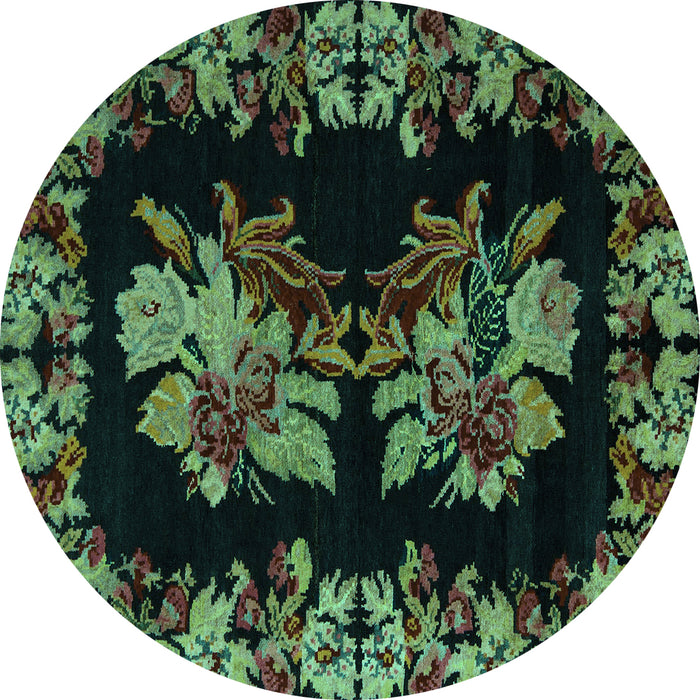 Round Machine Washable Medallion Turquoise French Area Rugs, wshabs5390turq