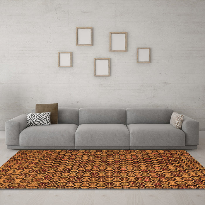Machine Washable Abstract Orange Modern Area Rugs in a Living Room, wshabs5391org