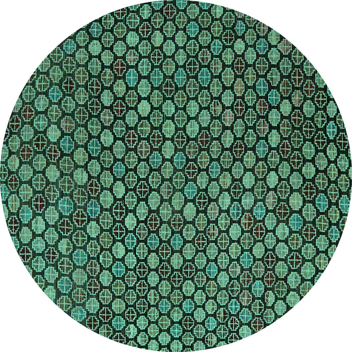 Round Machine Washable Abstract Turquoise Modern Area Rugs, wshabs5391turq