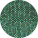 Round Machine Washable Abstract Turquoise Modern Area Rugs, wshabs5391turq