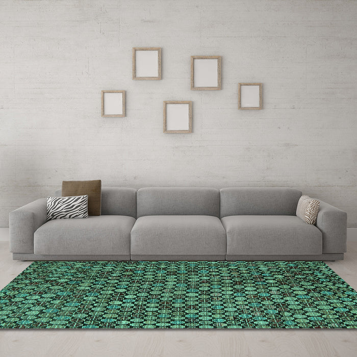 Machine Washable Abstract Turquoise Modern Area Rugs in a Living Room,, wshabs5391turq