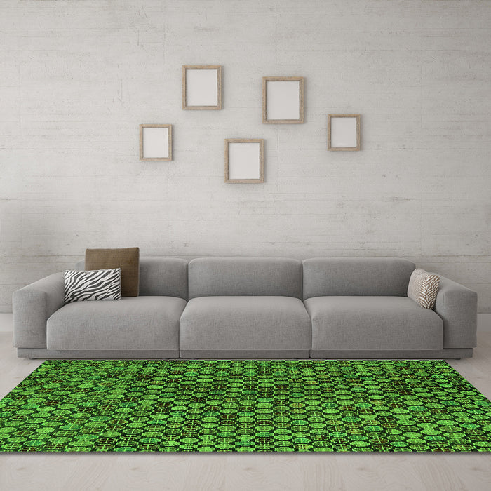 Machine Washable Abstract Green Modern Area Rugs in a Living Room,, wshabs5391grn