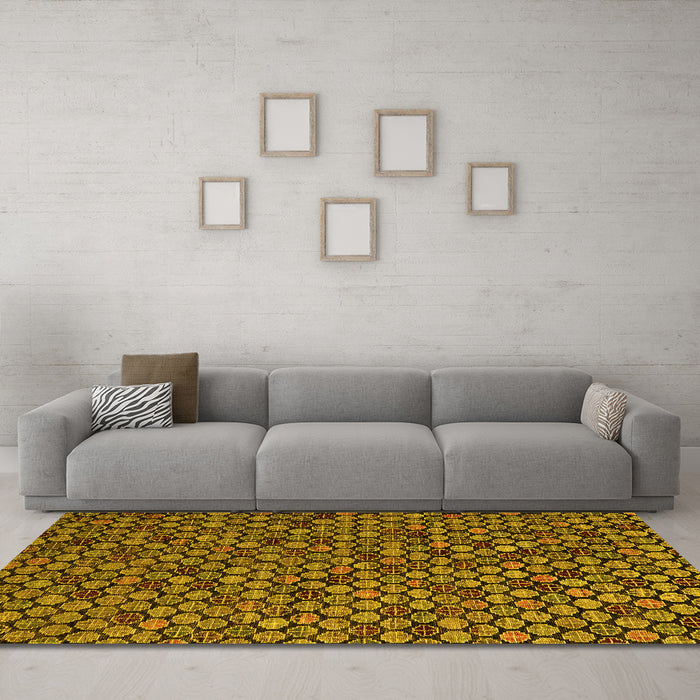 Machine Washable Abstract Yellow Modern Rug in a Living Room, wshabs5392yw