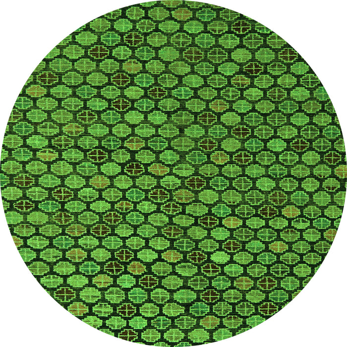Round Machine Washable Abstract Green Modern Area Rugs, wshabs5392grn
