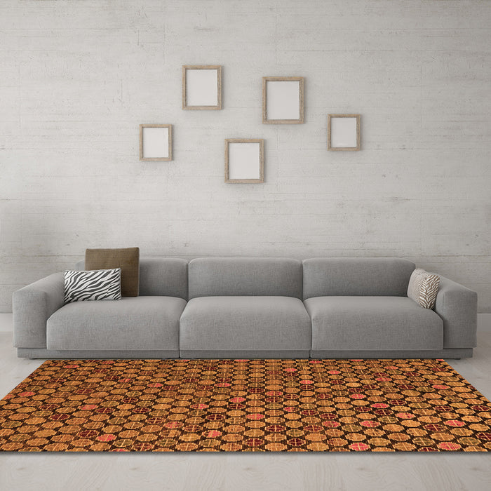 Machine Washable Abstract Orange Modern Area Rugs in a Living Room, wshabs5392org