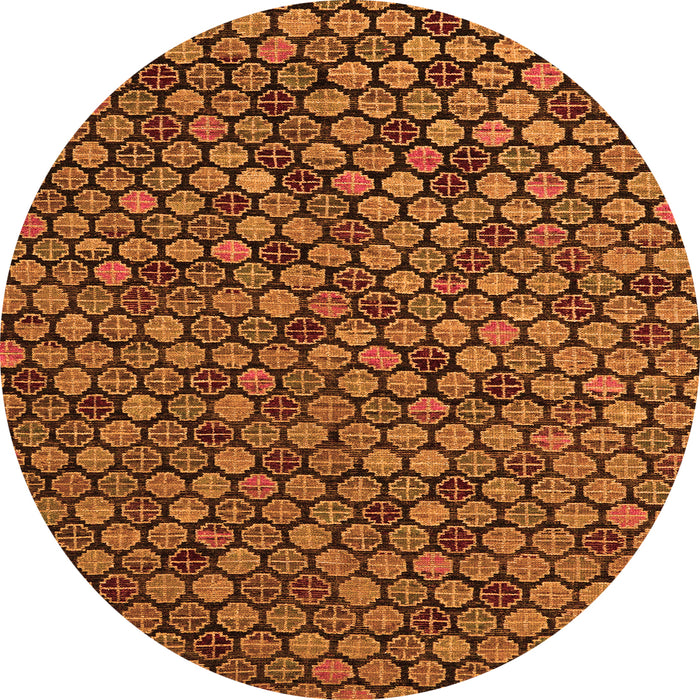 Round Machine Washable Abstract Orange Modern Area Rugs, wshabs5392org