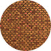 Round Machine Washable Abstract Orange Modern Area Rugs, wshabs5392org