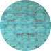 Round Machine Washable Abstract Light Blue Modern Rug, wshabs5393lblu