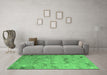 Machine Washable Abstract Emerald Green Modern Area Rugs in a Living Room,, wshabs5393emgrn