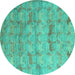 Round Abstract Turquoise Modern Rug, abs5393turq