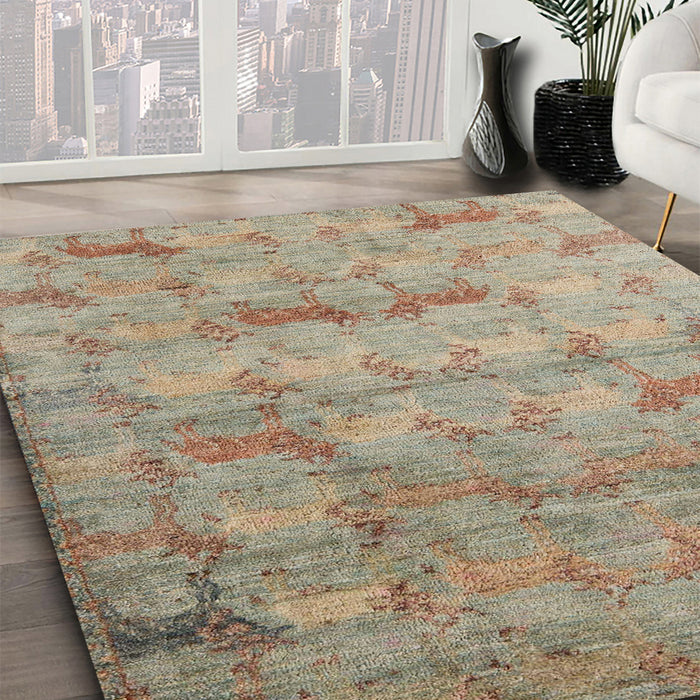 Abstract Dark Gold Brown Modern Rug in Family Room, abs5393