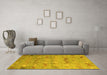 Machine Washable Abstract Yellow Modern Rug in a Living Room, wshabs5393yw