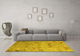 Machine Washable Abstract Yellow Modern Rug in a Living Room, wshabs5393yw