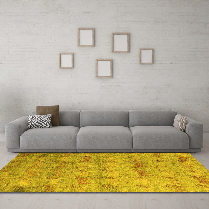 Machine Washable Abstract Yellow Modern Rug in a Living Room, wshabs5393yw