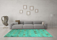 Machine Washable Abstract Turquoise Modern Rug, wshabs5393turq