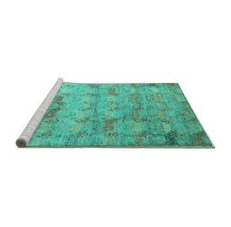 Sideview of Machine Washable Abstract Turquoise Modern Area Rugs, wshabs5393turq