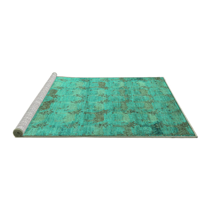 Sideview of Machine Washable Abstract Turquoise Modern Area Rugs, wshabs5393turq