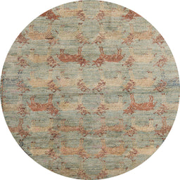 Round Abstract Dark Gold Brown Modern Rug, abs5393