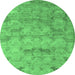 Round Abstract Emerald Green Modern Rug, abs5393emgrn