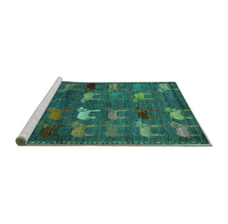 Sideview of Machine Washable Abstract Turquoise Modern Area Rugs, wshabs5394turq
