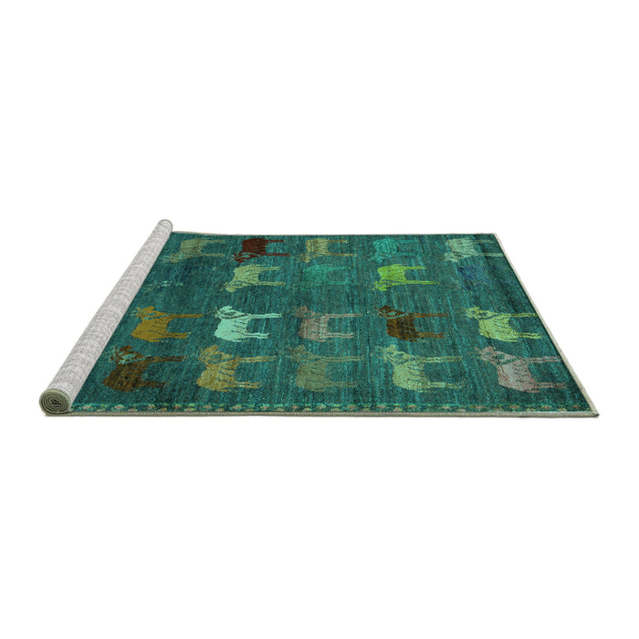 Sideview of Machine Washable Abstract Turquoise Modern Area Rugs, wshabs5394turq