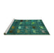 Sideview of Machine Washable Abstract Turquoise Modern Area Rugs, wshabs5394turq