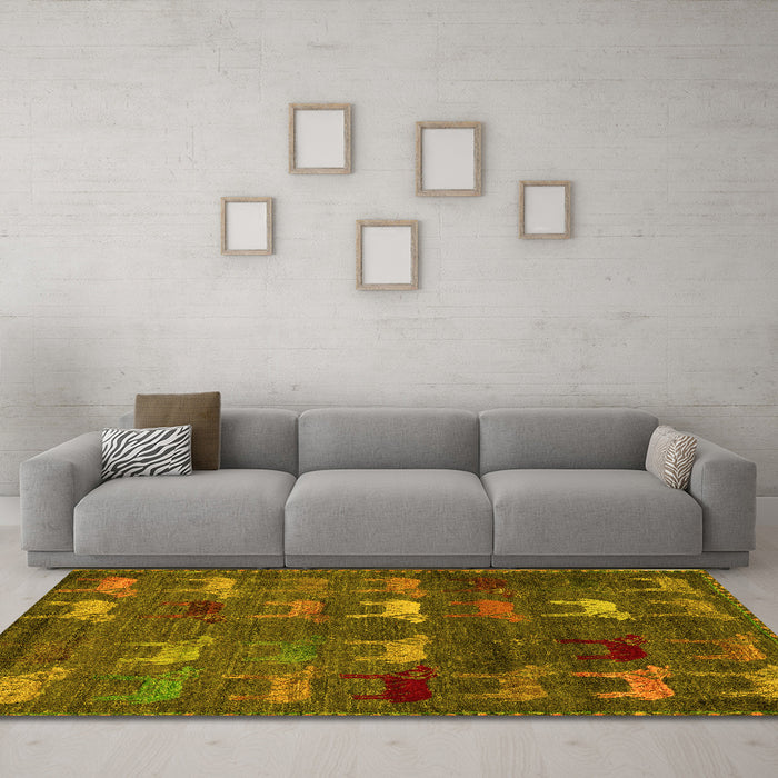 Machine Washable Abstract Yellow Modern Rug in a Living Room, wshabs5394yw