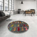 Round Abstract Dark Brown Modern Rug in a Office, abs5394