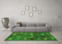 Machine Washable Abstract Green Modern Rug, wshabs5394grn