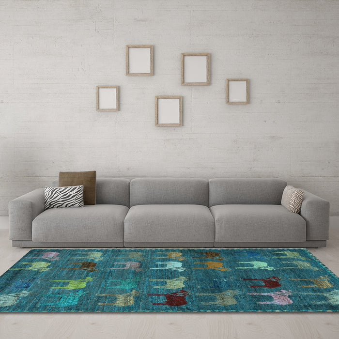 Machine Washable Abstract Light Blue Modern Rug in a Living Room, wshabs5394lblu