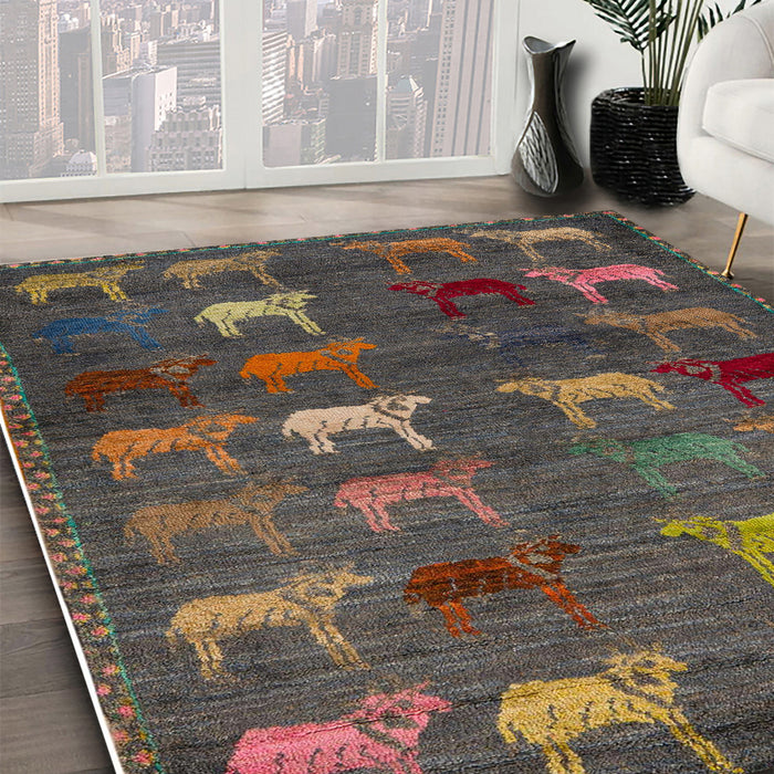 Abstract Dark Brown Modern Rug in Family Room, abs5394