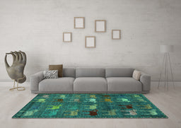 Machine Washable Abstract Turquoise Modern Area Rugs in a Living Room,, wshabs5394turq