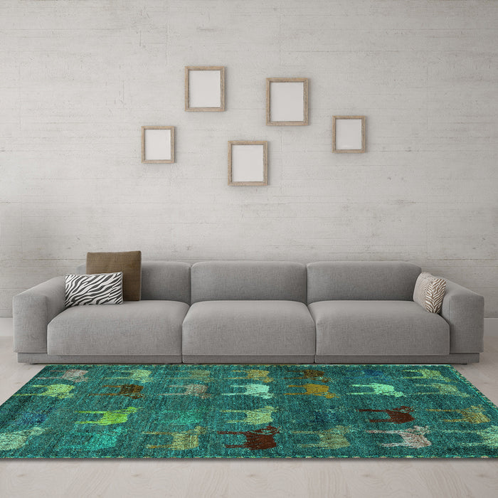 Machine Washable Abstract Turquoise Modern Area Rugs in a Living Room,, wshabs5394turq