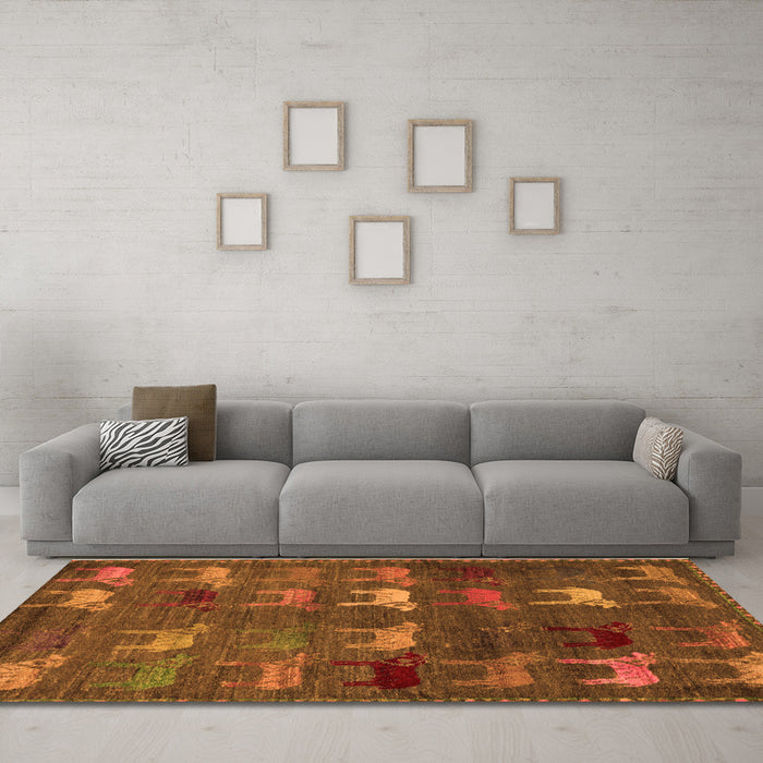 Machine Washable Abstract Orange Modern Area Rugs in a Living Room, wshabs5394org