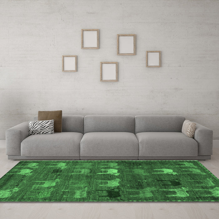 Machine Washable Abstract Emerald Green Modern Area Rugs in a Living Room,, wshabs5394emgrn