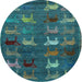 Round Abstract Light Blue Modern Rug, abs5394lblu