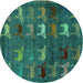 Round Machine Washable Abstract Turquoise Modern Area Rugs, wshabs5394turq