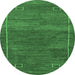 Round Abstract Emerald Green Modern Rug, abs5397emgrn