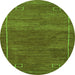 Round Machine Washable Abstract Green Modern Area Rugs, wshabs5397grn