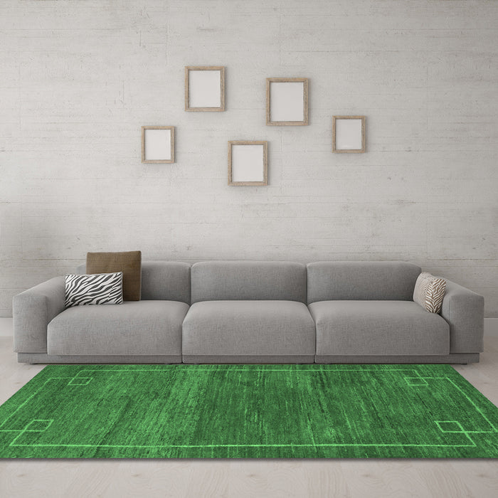 Machine Washable Abstract Emerald Green Modern Area Rugs in a Living Room,, wshabs5397emgrn