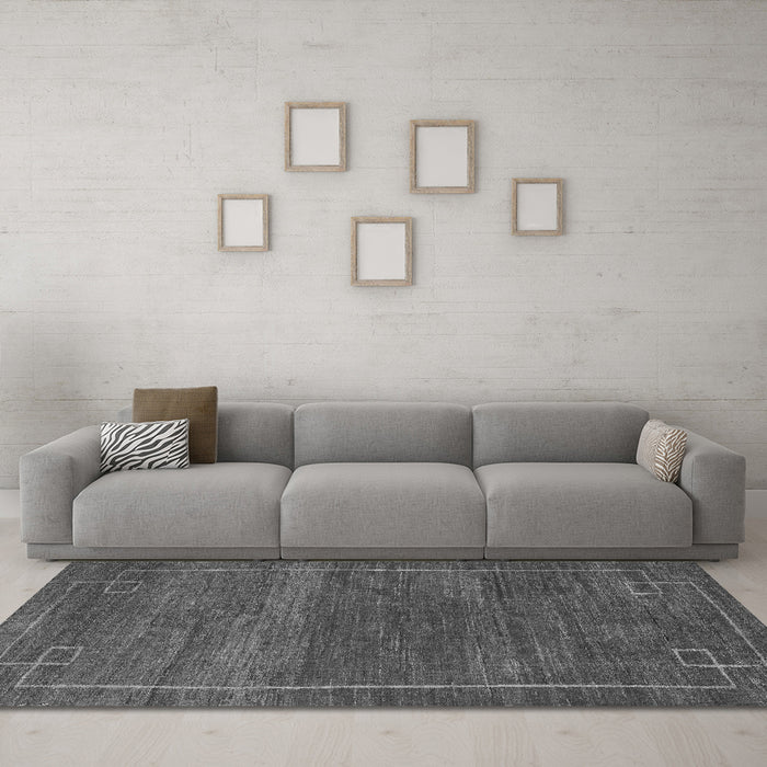Machine Washable Abstract Gray Modern Rug in a Living Room,, wshabs5397gry