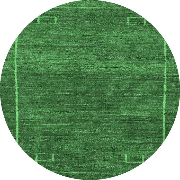 Round Machine Washable Abstract Emerald Green Modern Area Rugs, wshabs5397emgrn