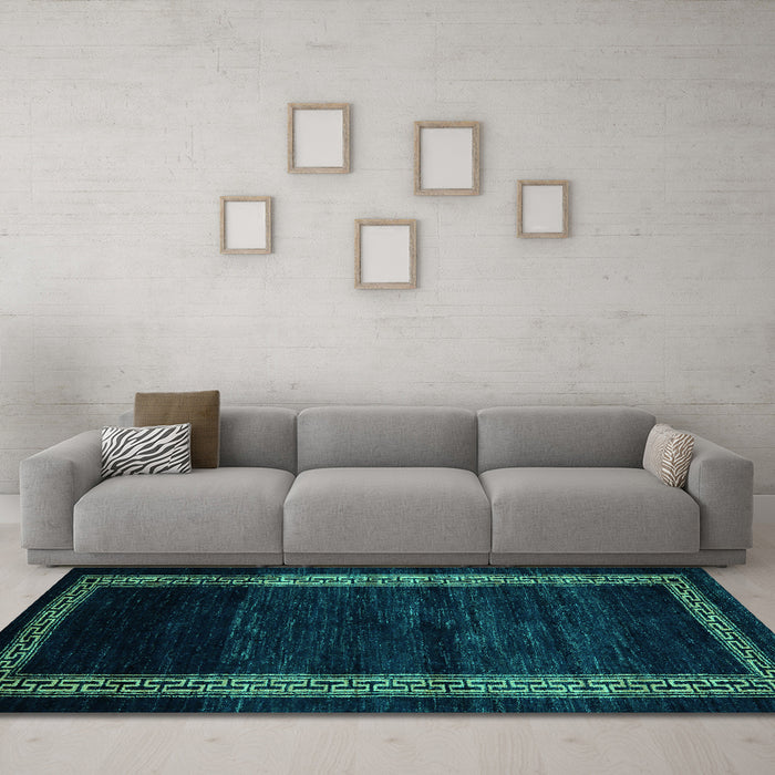 Machine Washable Abstract Turquoise Modern Area Rugs in a Living Room,, wshabs5399turq