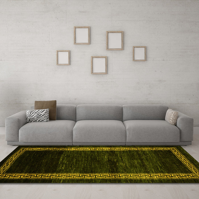 Machine Washable Abstract Yellow Modern Rug in a Living Room, wshabs5399yw
