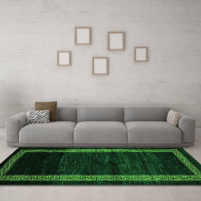 Machine Washable Abstract Green Modern Area Rugs in a Living Room,, wshabs5399grn